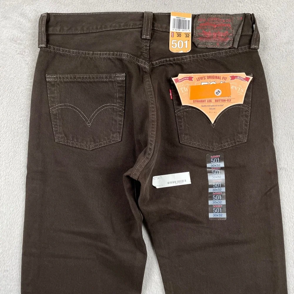 New Levis 501 Jeans Mens 30x32 Brown Straight Leg Button Fly Western NWT